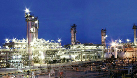 An oil plant at night